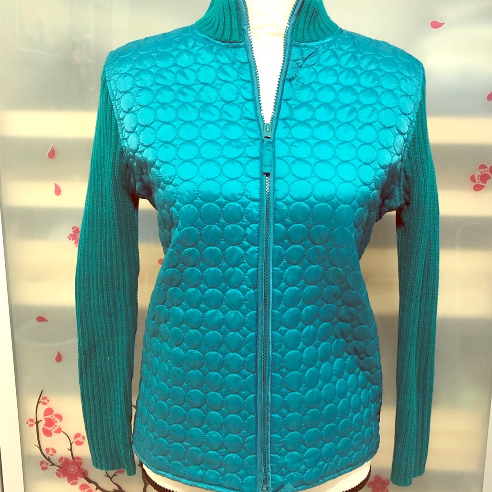 Verve Ami Teal Turquoise Quilted Sweater Jacket